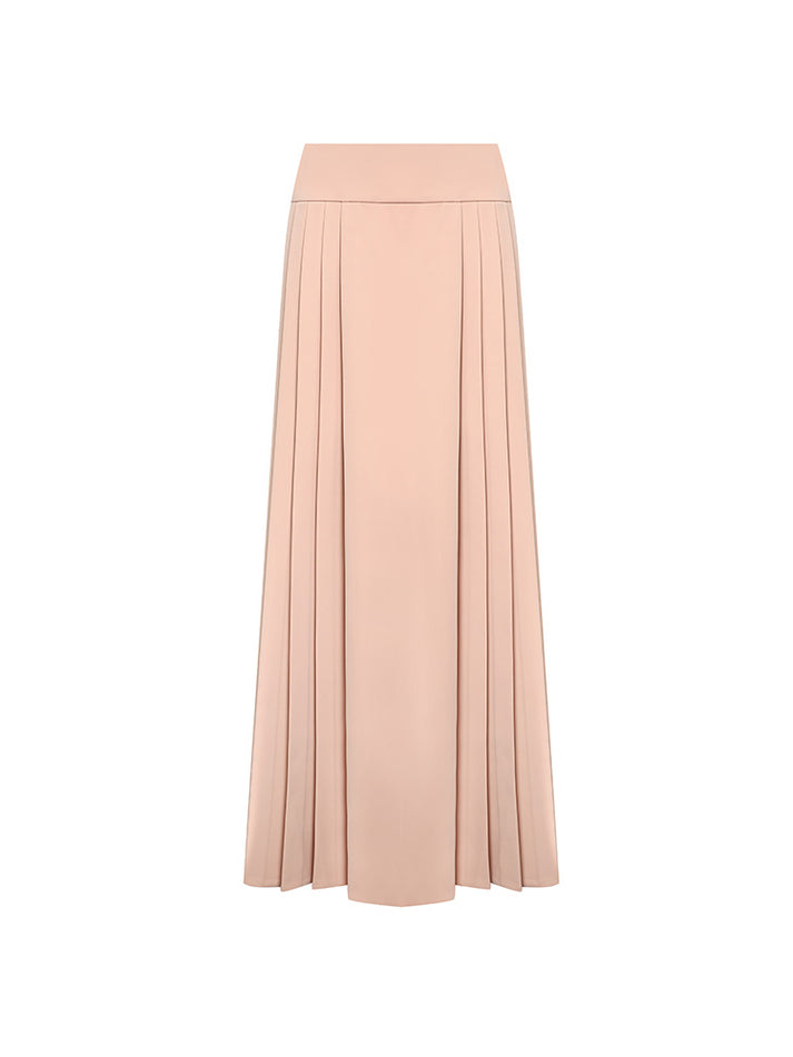 Pleated maxi skirt with a high-waisted fit, crafted from 90% polyester and 10% spandex, lined with 100% polyester for smooth comfort