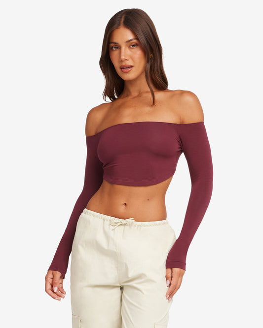 Open back long sleeve top burgundy