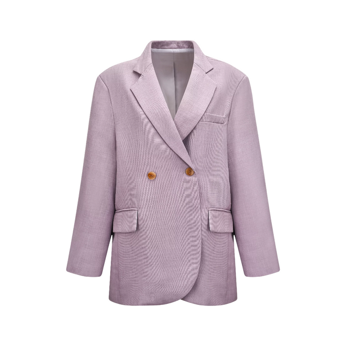 Long Violet Blazer with Tonal Lapels for a Monochromatic Look