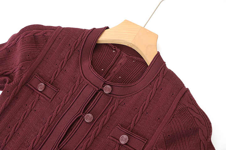 Classic Button-Down Cable Knit Top in burgundy