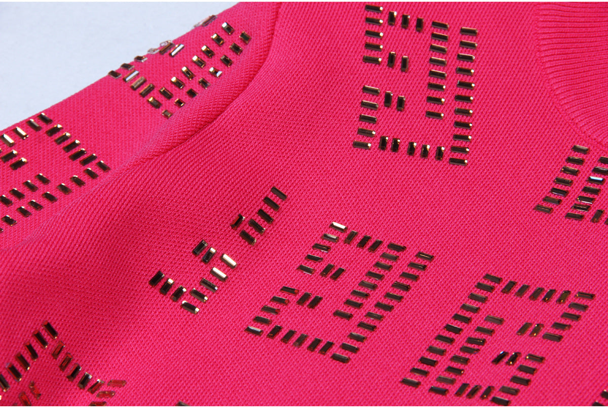 Fitted Dress with Geometric Cutouts & Metallic Accents in Pink