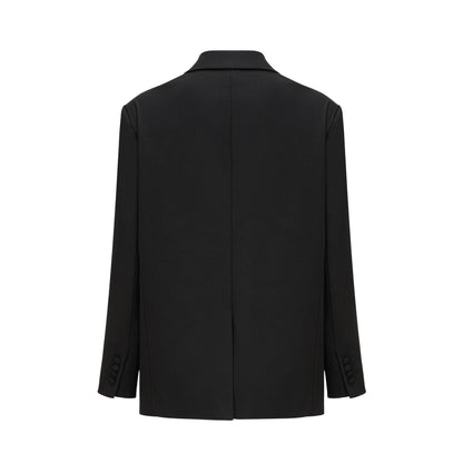 Loose Fitting Black Wool Blazer with Classic Single Breasted Design