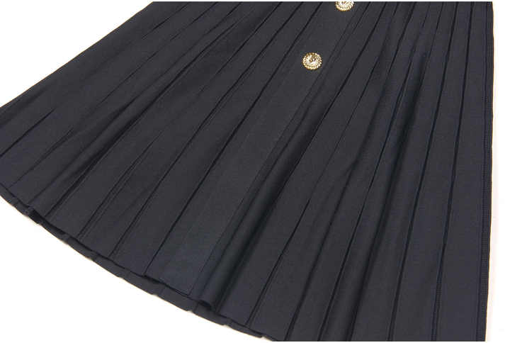 A - Line Dress with Pleats & Gold Detail - Tailored Fit - Black