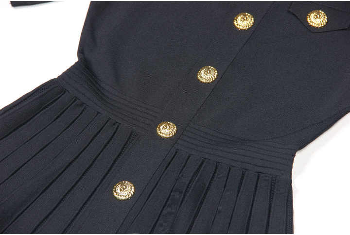 A - Line Dress with Pleats & Gold Detail - Tailored Fit - Black