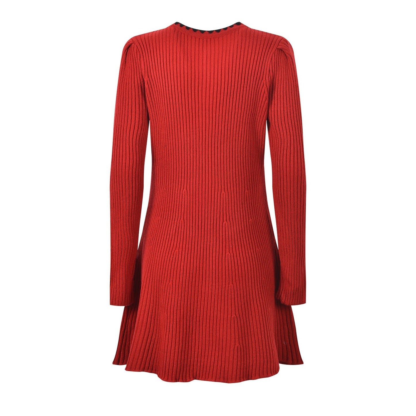 A - Line Ribbed Fall Sweater with Stylish Bow Accents - Red