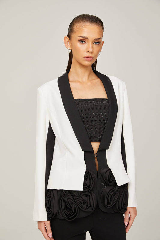 White Blazer with Layered 3D Petal Details