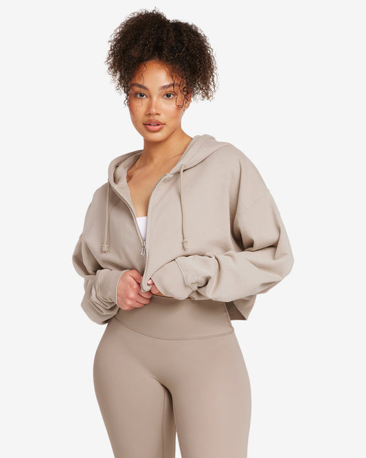 Cropped boyfriend zip hoodie fawn