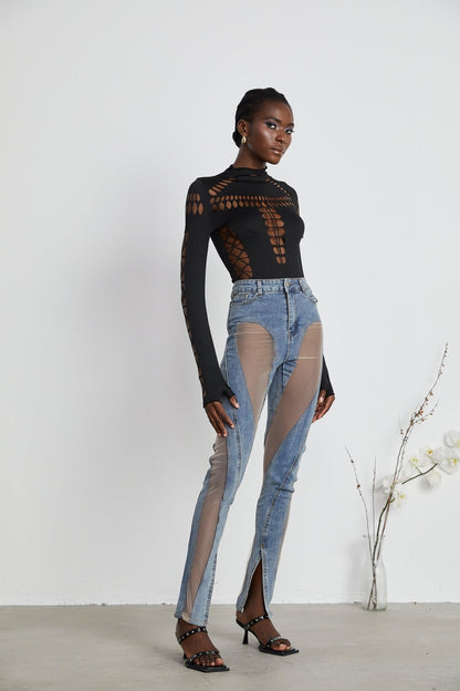 Aélis sheer - panelled jeans - XXS