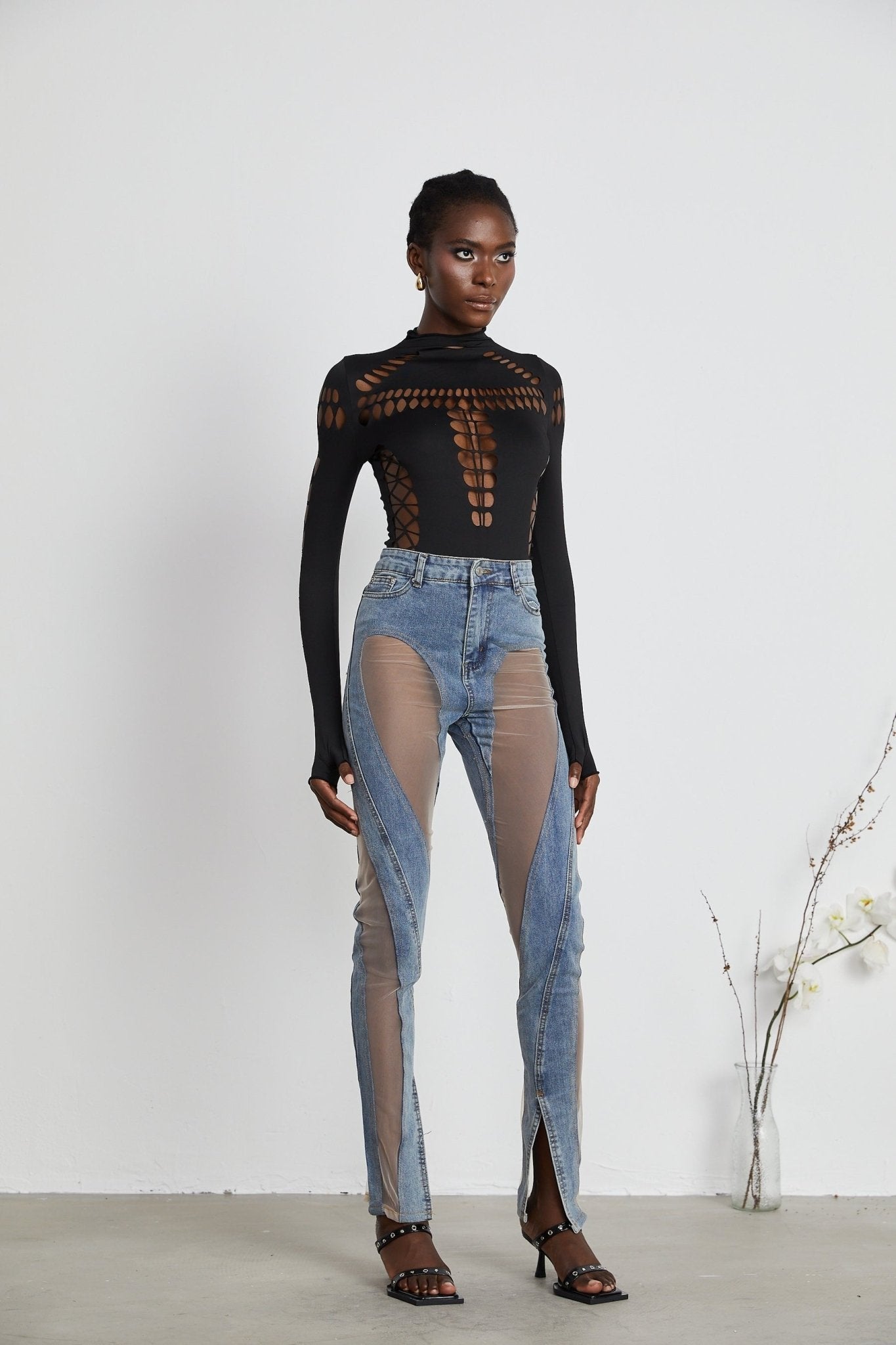 Aélis sheer - panelled jeans - XXS