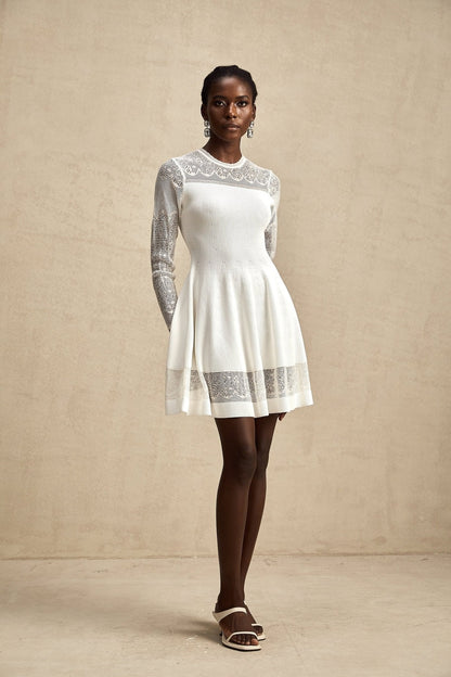 Aida pointelle - panel knitted mini dress - XXS