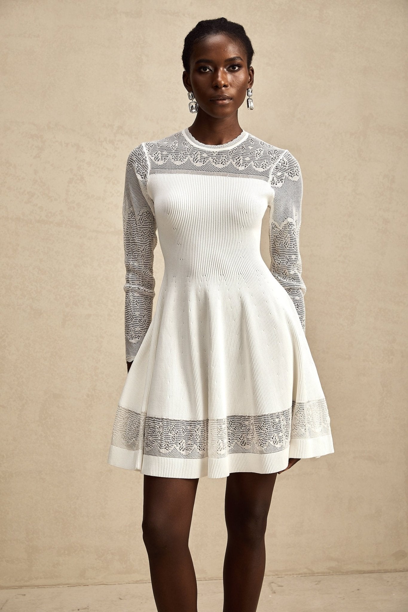 Aida pointelle - panel knitted mini dress - XXS