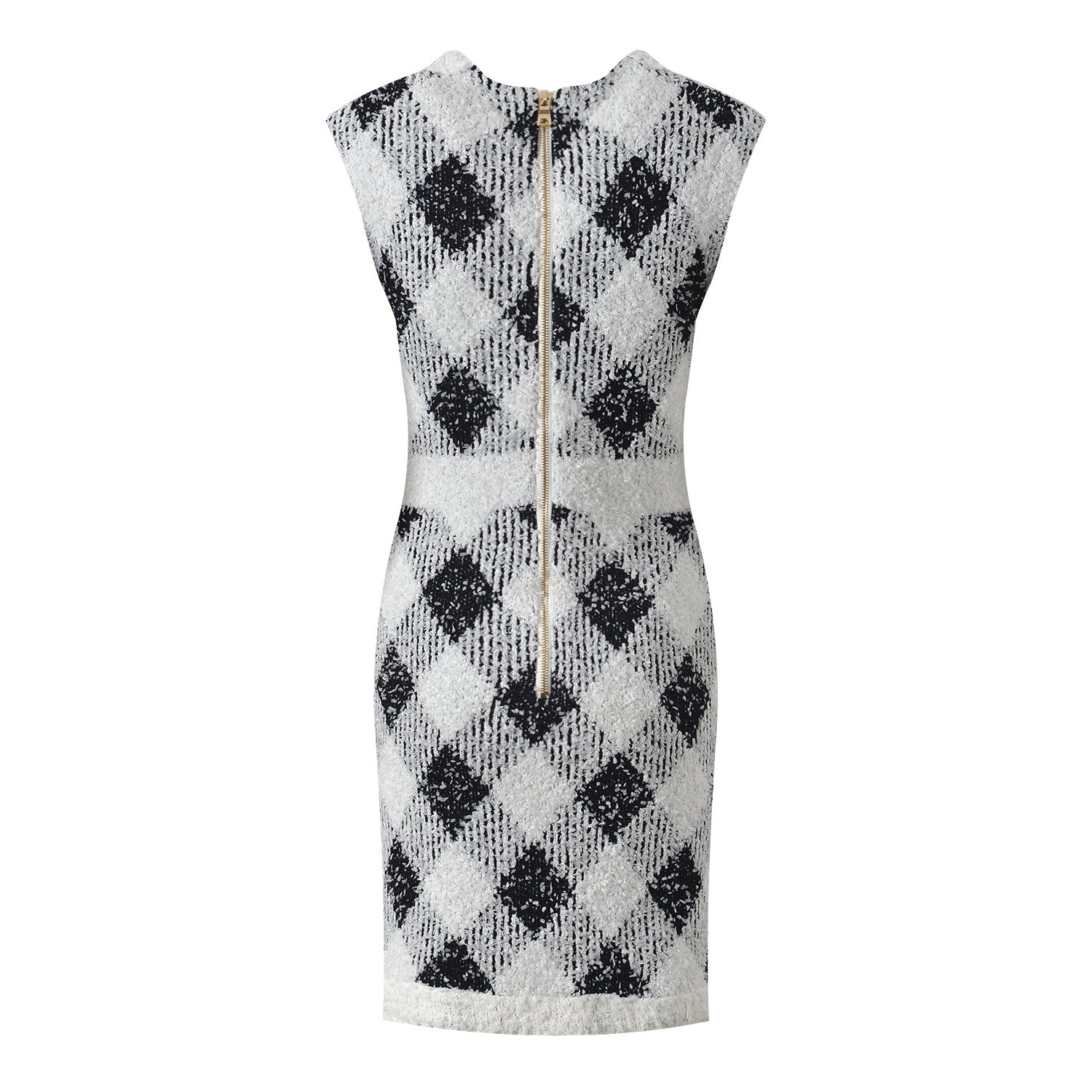 Argyle Bodycon Dress with Golden Button Accents - Gray