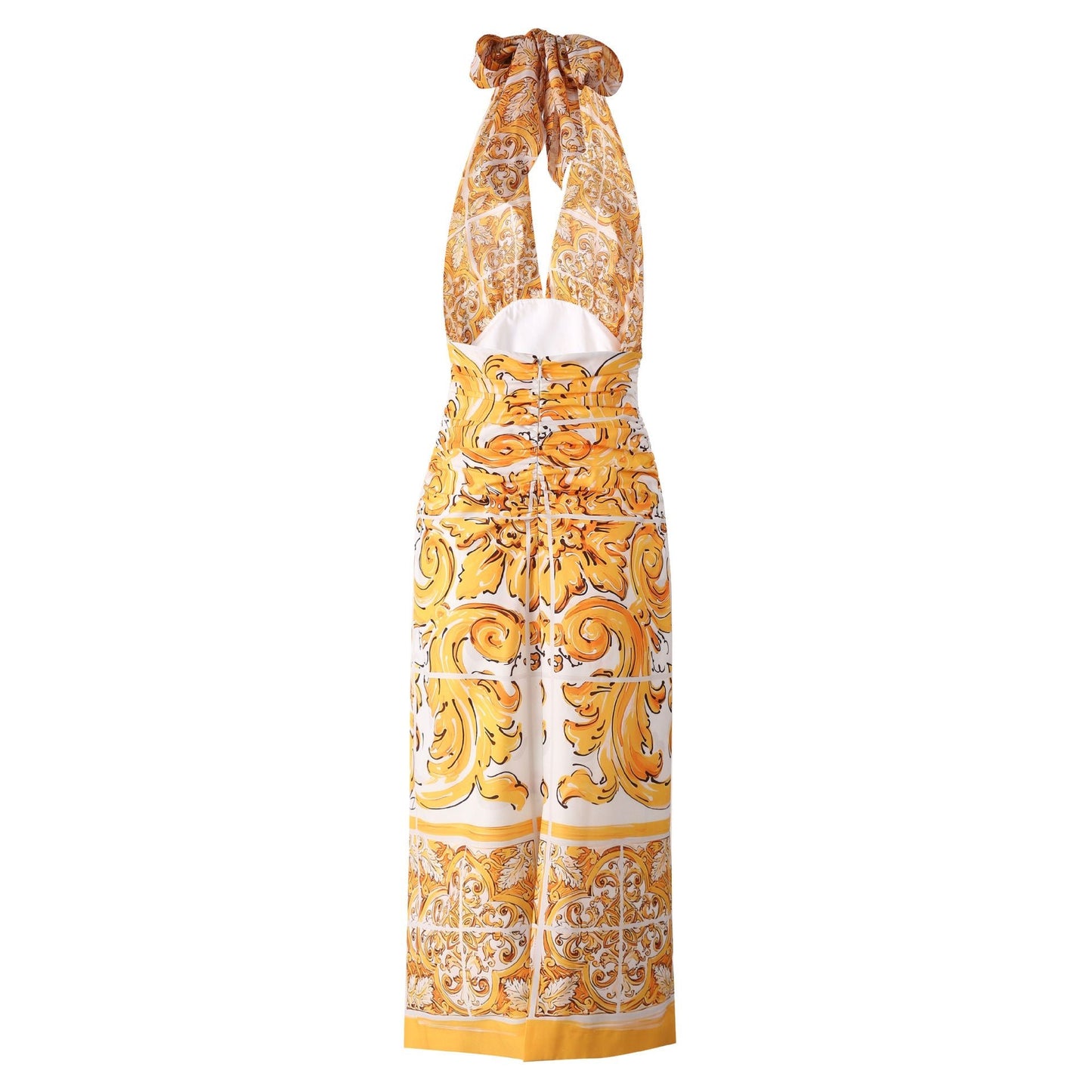 Baroque Halter Dress with Majolica - Print - Yellow