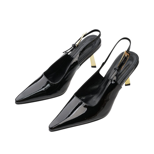 Black pointed toe high heel pumps with Eva design