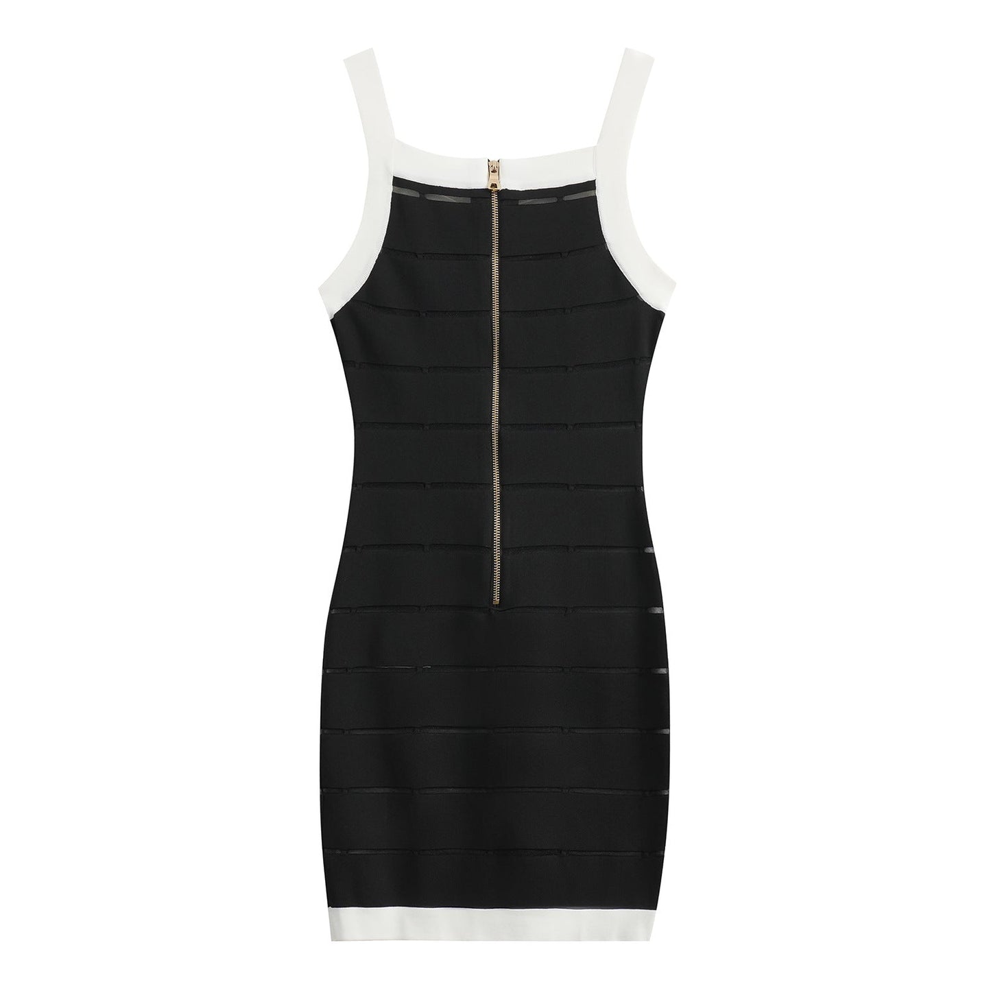 Bodycon Dress with Gold Button Accents - Black