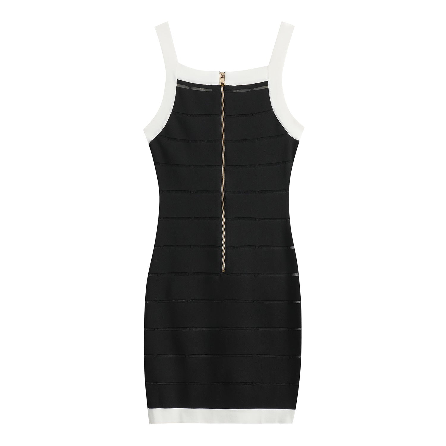 Bodycon Dress with Gold Button Accents - Black