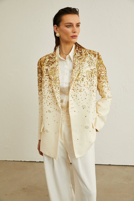 Stud Embellished Embroidered Blazer