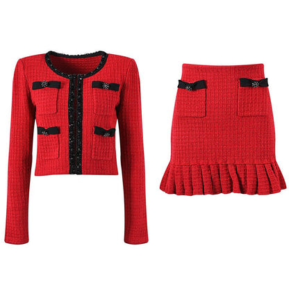 Chanel - Inspired Tweed Set - Tailored Fit - Red