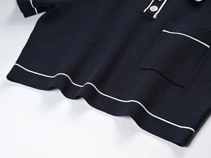 Classic Polo Boxy Top with Pleated Skirt: Relaxed Fit - Black