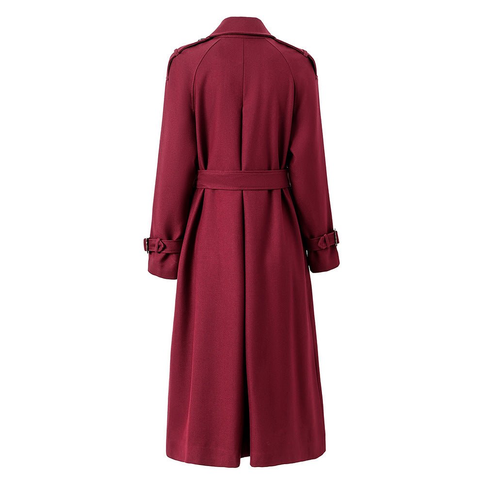 Double - Breasted Trench Coat - Burgundy