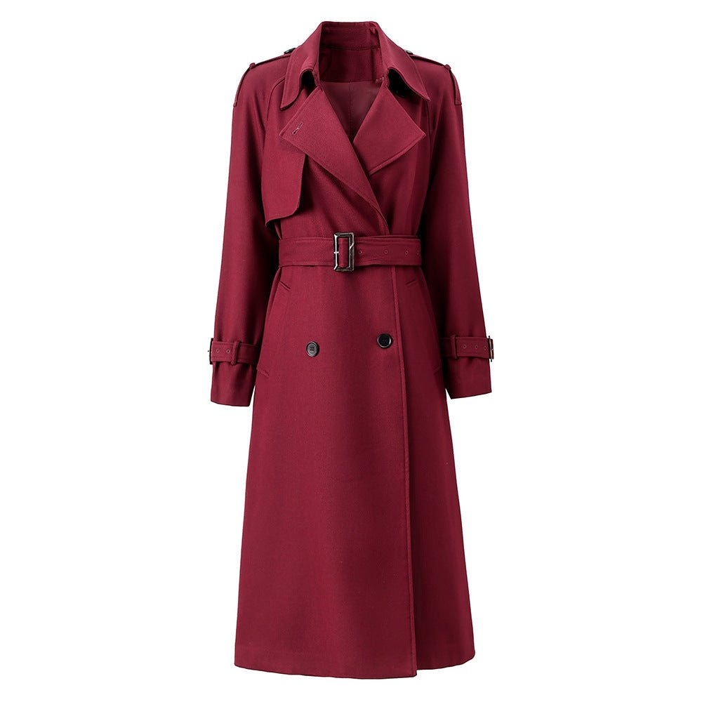 Double - Breasted Trench Coat - Burgundy