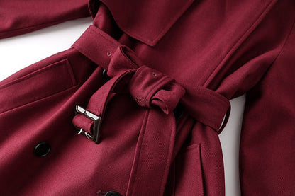 Double - Breasted Trench Coat - Burgundy