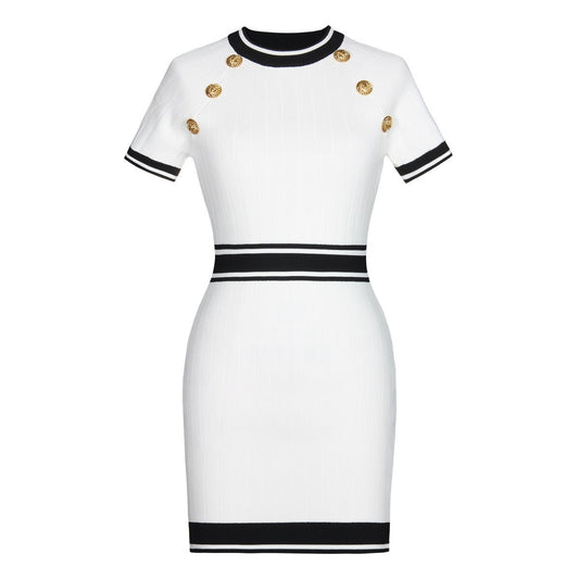 Figure - Hugging Nautical Stripe Bodycon Dress - White