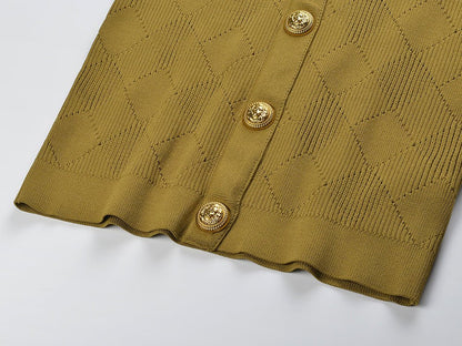 Fitted Button - Down with Gold Embellishments - Green