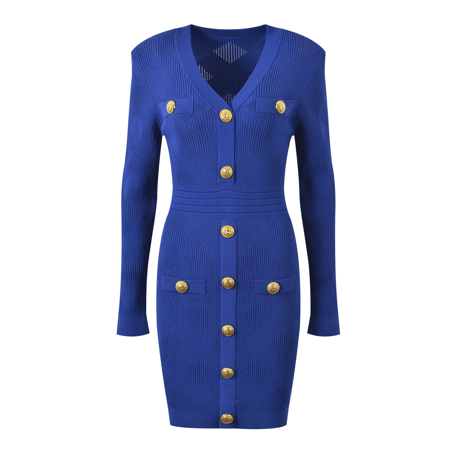 Fitted Button - Down with Gold Embellishments - Blue