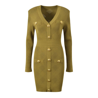 Fitted Button - Down with Gold Embellishments - Green