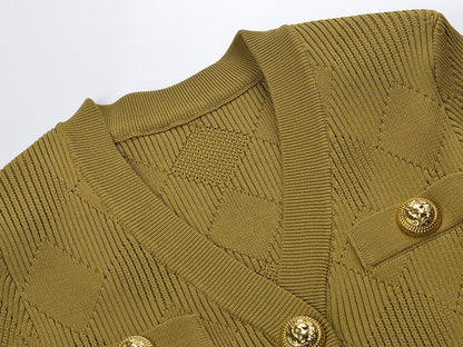 Fitted Button - Down with Gold Embellishments - Green