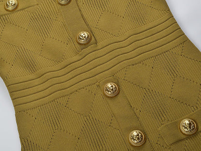 Fitted Button - Down with Gold Embellishments - Green