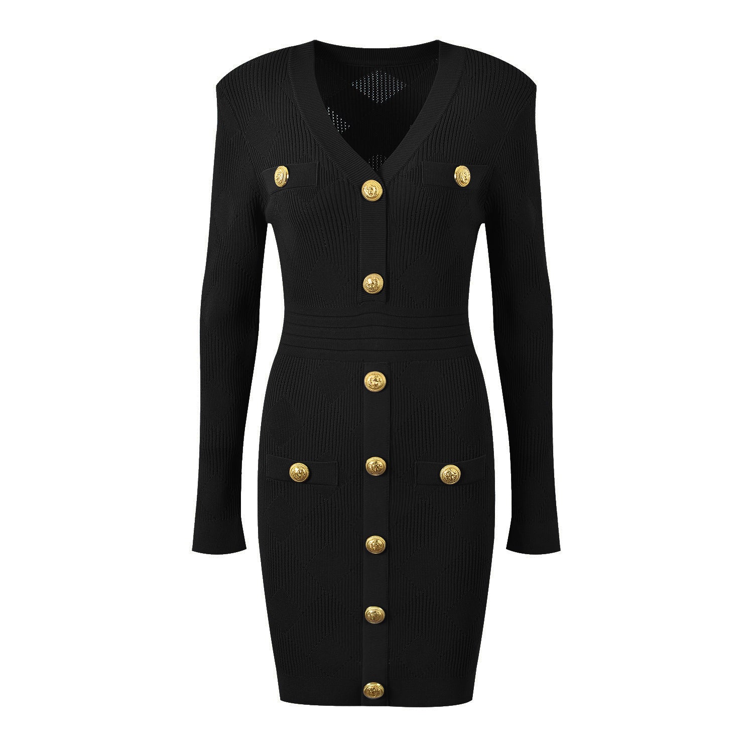 Fitted Button - Down with Gold Embellishments - Black