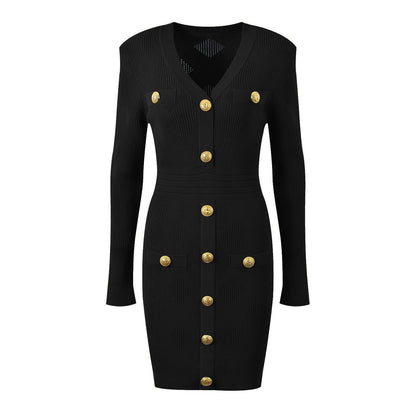 Fitted Button - Down with Gold Embellishments - Black