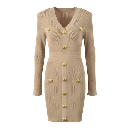 Fitted Button - Down with Gold Embellishments - Beige