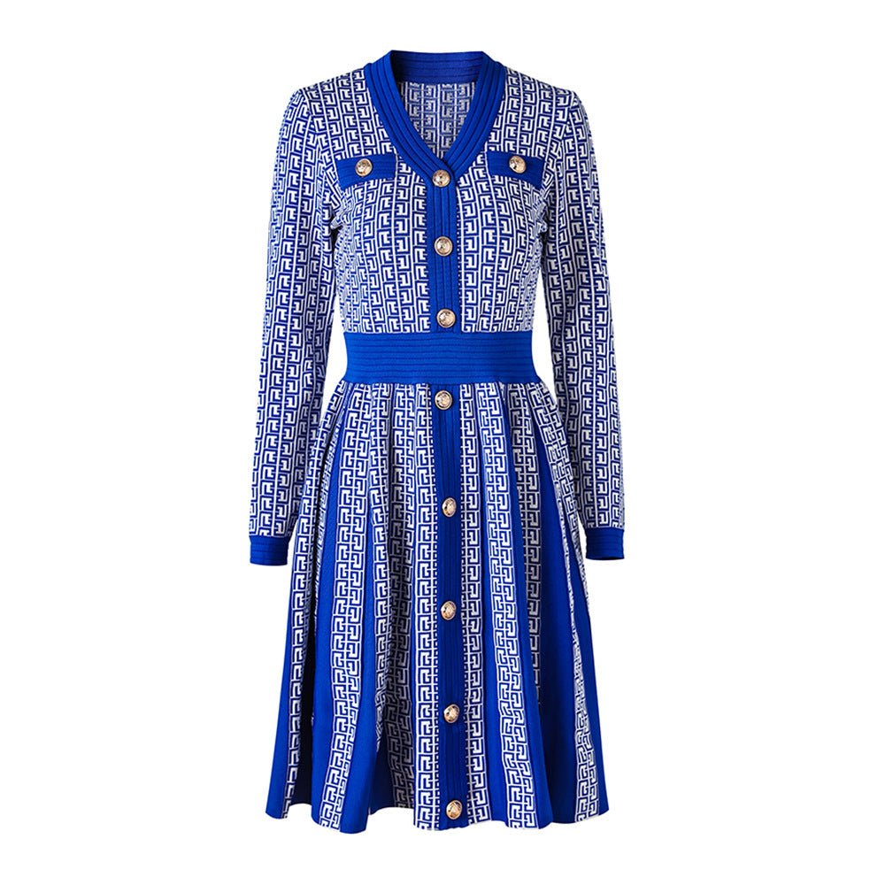 Geometric Midi Dress - Tailored & Stretchable - Blue