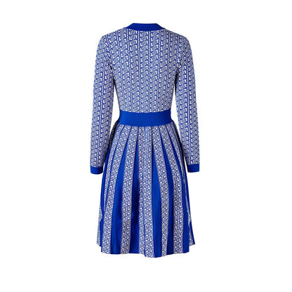 Geometric Midi Dress - Tailored & Stretchable - Blue