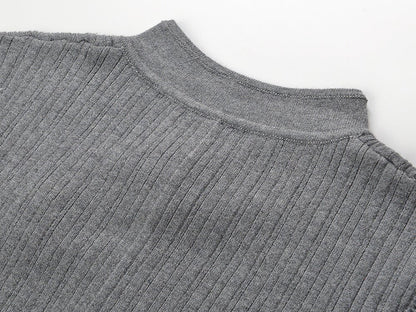 Minimalist Ribbed Knit Top with Knot Detailing - Gray