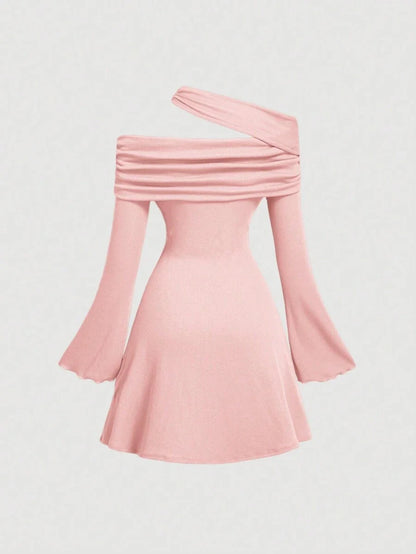 MOD OffTheShoulder Bell Sleeve ALine Pink Dress