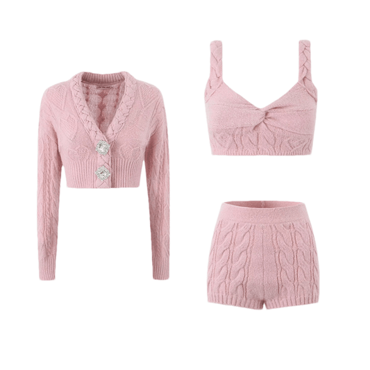 Emanuela cropped cardigan & crop top & shorts matching set