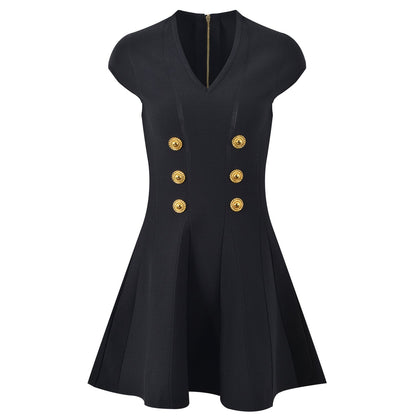 Regal Button - Embellished Fit & Flare Dress - XXS