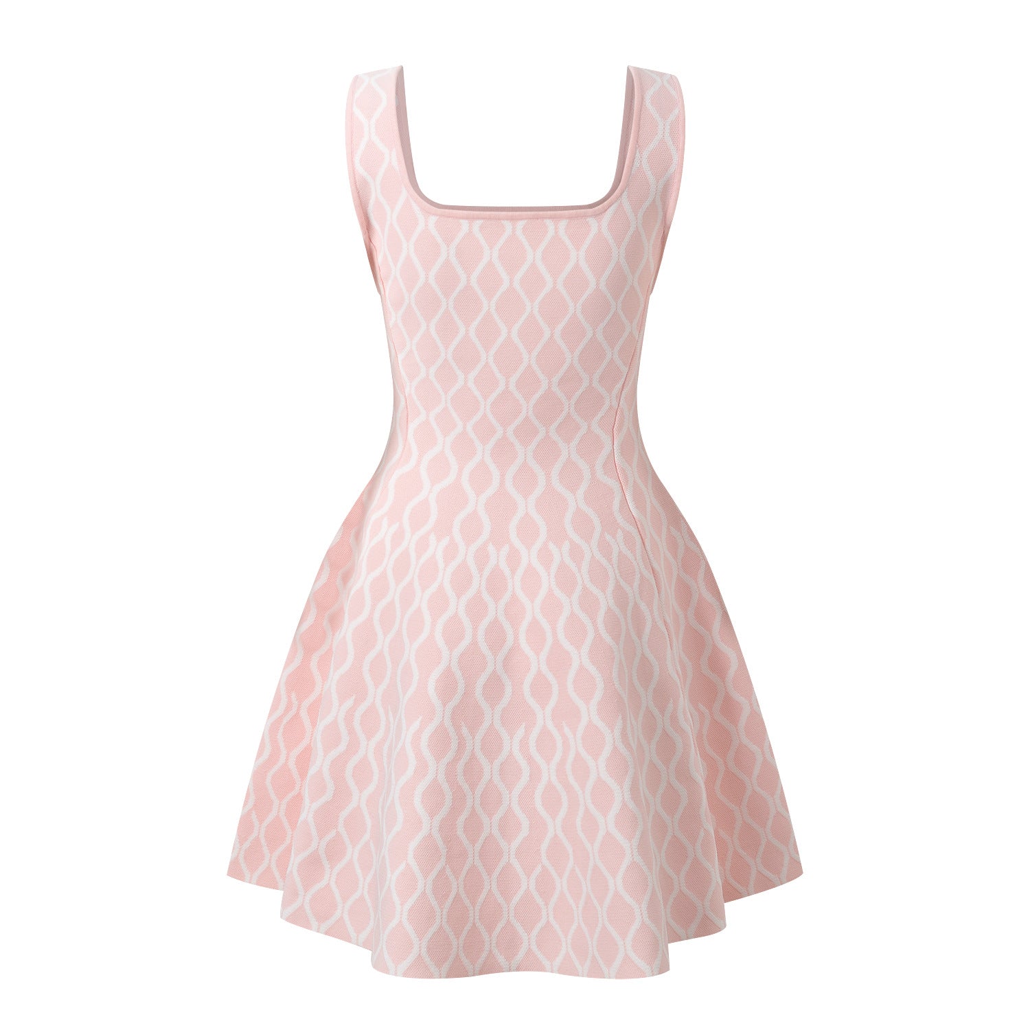 Retro - Inspired A - Line Dress with Abstract Wave Design - Pink