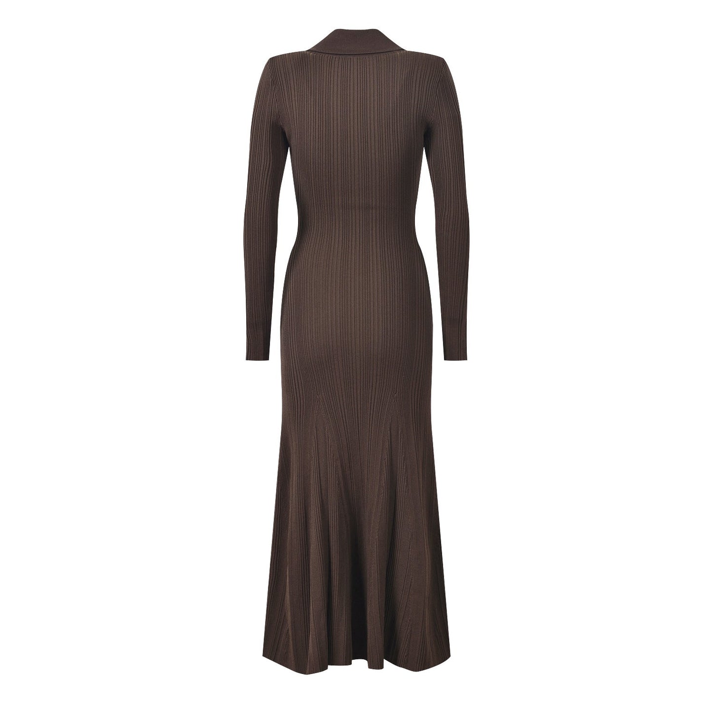 Ribbed Knit Maxi Dress with Luxe Gold Accents - Brown