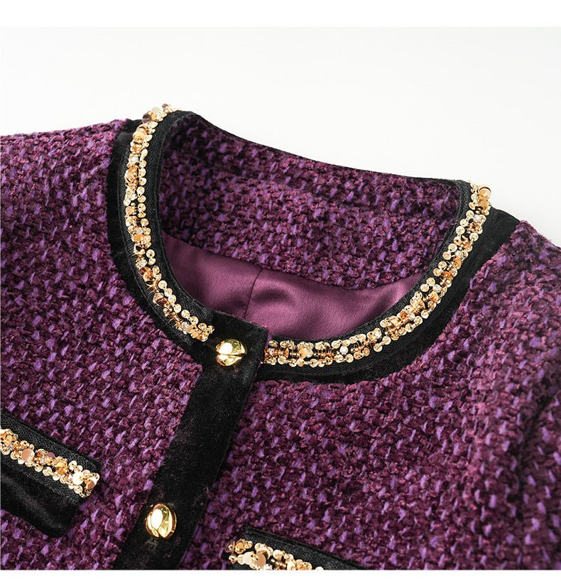 Royal Elegance Tweed Jacket – Chic & Unique - Purple