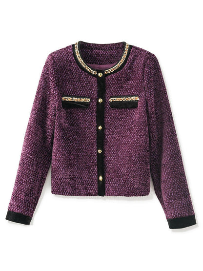 Royal Elegance Tweed Jacket – Chic & Unique - Purple