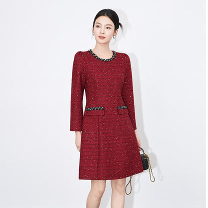 Royal Glamour Tweed Dress – Chic & Elegant - Red