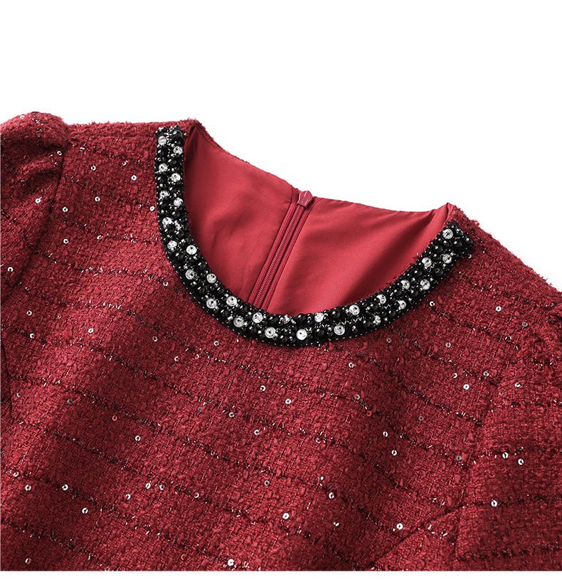 Royal Glamour Tweed Dress – Chic & Elegant - Red