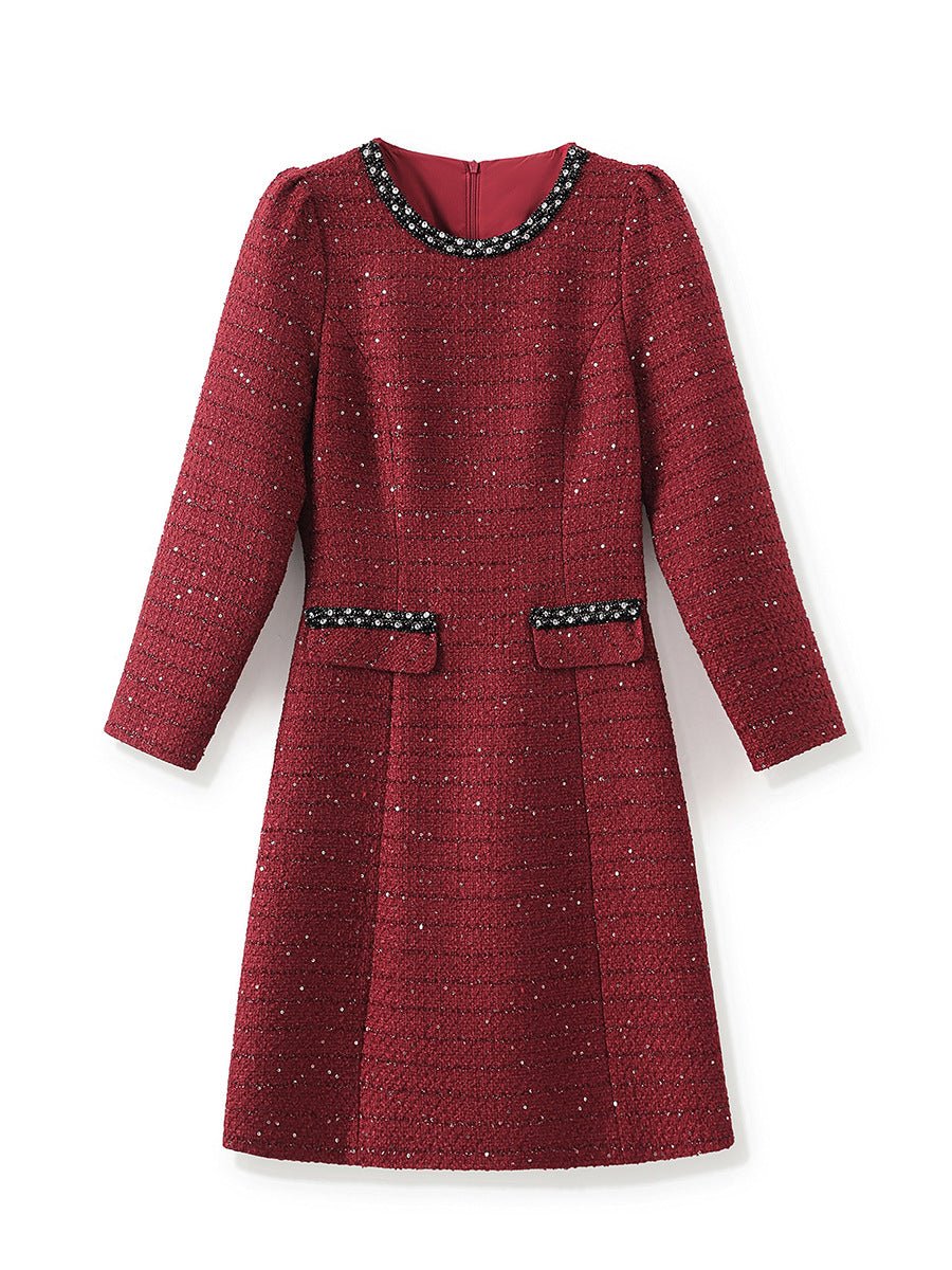 Royal Glamour Tweed Dress – Chic & Elegant - Red