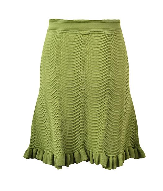 Ruffled Sleeveless Top in Textured Wave Pattern - Green