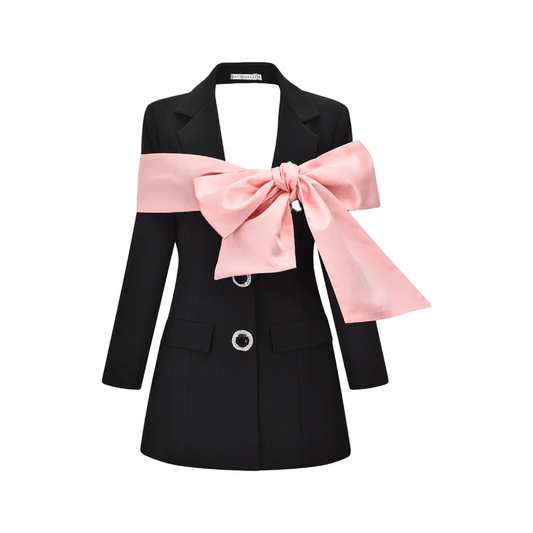 Blackpink Blazer with Open Back and Bowknot Detail